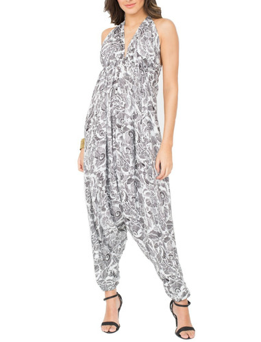 Halter harem jumpsuit white - halter, in