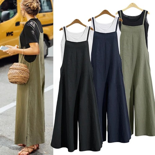 Women cotton linen jumpsuit - cotton,