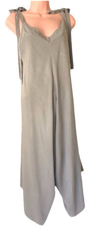 Taupe wide leg jumpsuit tie - leg,