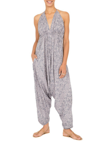 Halter harem jumpsuit grey - halter,