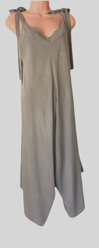 Taupe wide leg jumpsuit - jumpsuit, tie
